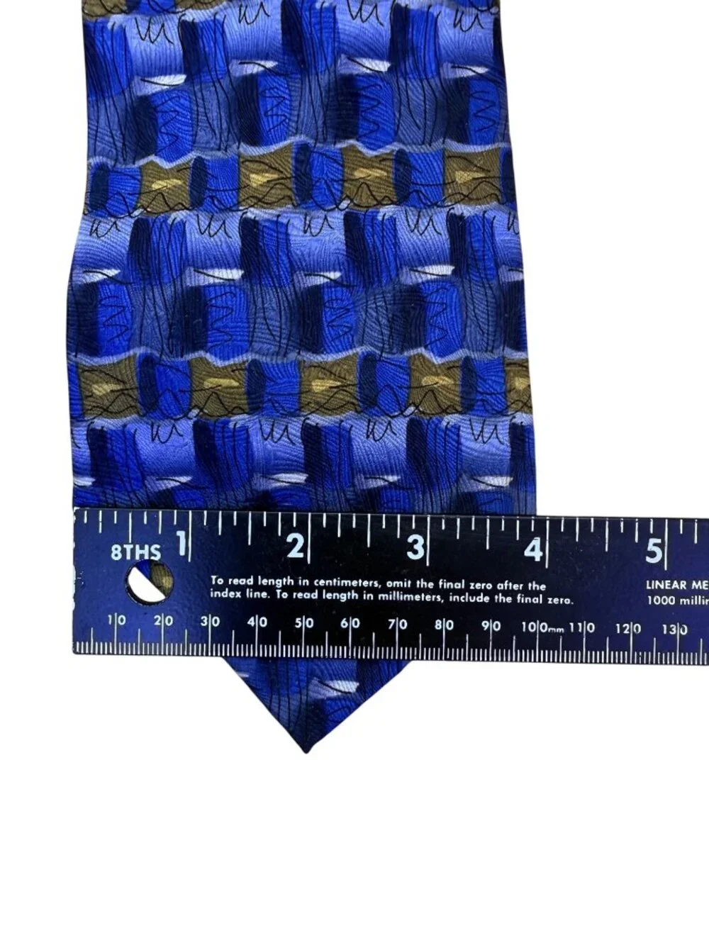 J. Garcia Mens Blue 100% Silk Geometric Pattern Necktie